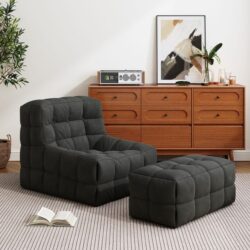 Charcoal Corduroy Side Chair and Ottoman Set