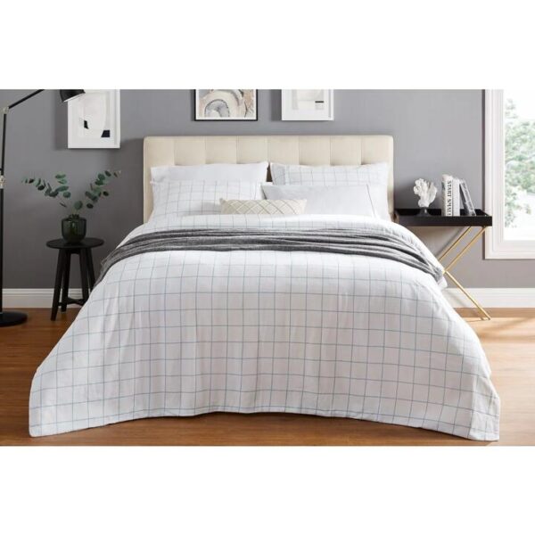 Check Cotton Flannelette Quilt Cover Set - Blue, King - King