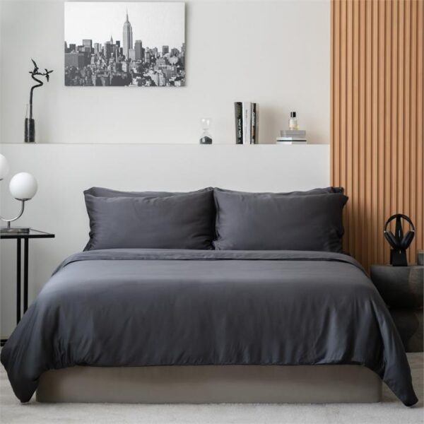 Classic Lyocell Bed Sheet Set (100% TENCEL ) | Fitted Sheet, Pillow Case & Quilt Cover Super Single / Slate Grey