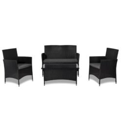 Curl 4 Piece PE Wicker Outdoor Furniture Set-Black