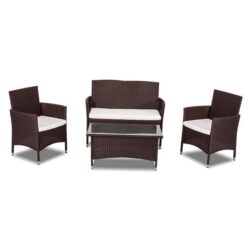 Curl 4 Piece PE Wicker Outdoor Furniture Set-Brown
