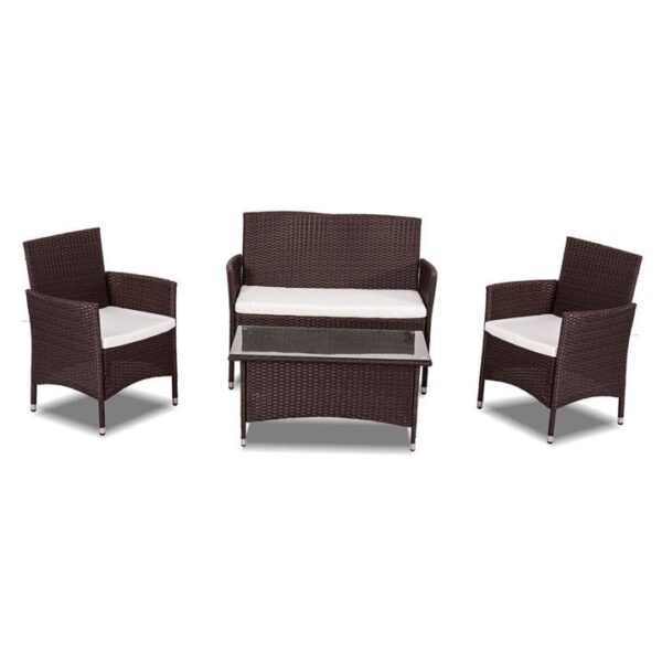 Curl 4 Piece PE Wicker Outdoor Furniture Set-Brown