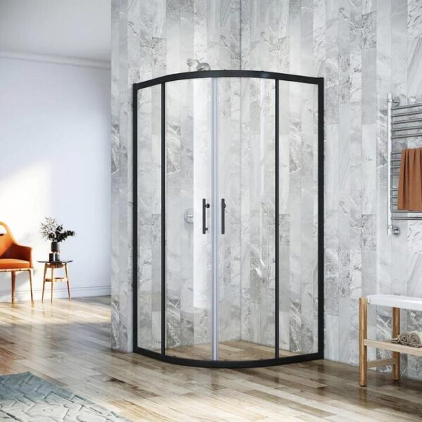 Curved Shower Screen Matt Black Quadrant Enclosure Base Optional 800/900/1000mm, 900 x 900mm