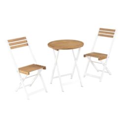 Design Square 3PC Outdoor Elegance Premium Bistro 2 Chairs 1 Table Set Natural/White