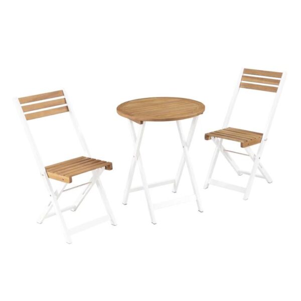 Design Square 3PC Outdoor Elegance Premium Bistro 2 Chairs 1 Table Set Natural/White
