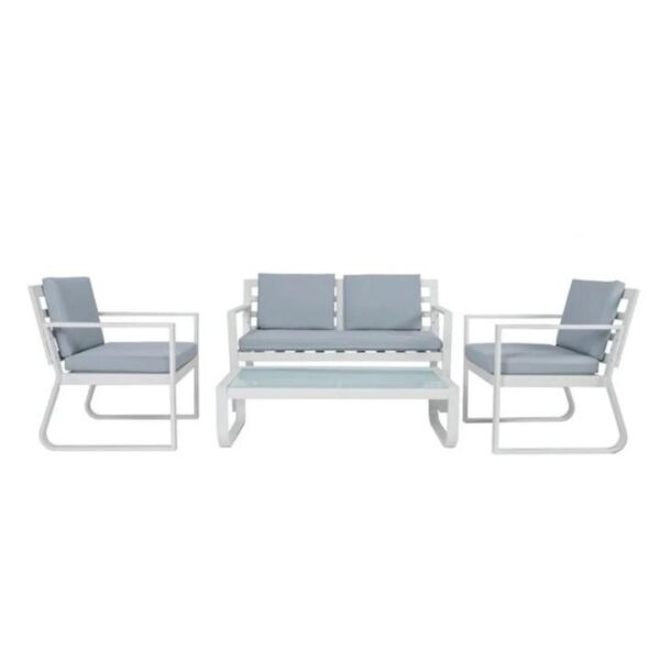 Design Square 4-Pieces Fabric Seat Aluminum Weather Resistant Outdoor Lounge Setting White/Grey