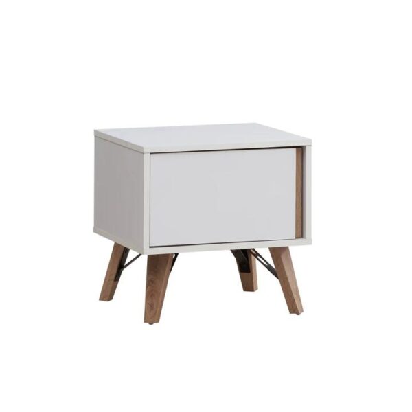 Design Square Ava Modern Scandinavian Bedside Nightstand Side Table W/ Door - White/Oak