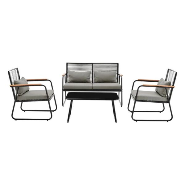 Design Square Cus 4Pc Outdoor Lounge Couch Sofa Setting With Table Black