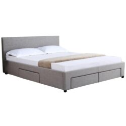 Design Square Fabric Queen Bed Frame Headboard With Storage Drawers - Grey