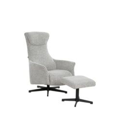 Design Square Fabric Relaxing Accent Lounge Armchair With Footstool Ottoman - Light Grey