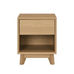Design Square Jos Scandinavian Nightstand Bedside Table Open Shelf W/ 1-Drawer - Oak