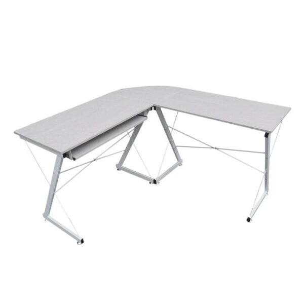 Design Square L-shape Office Study Computer Desk Metal Frame - Light Grey
