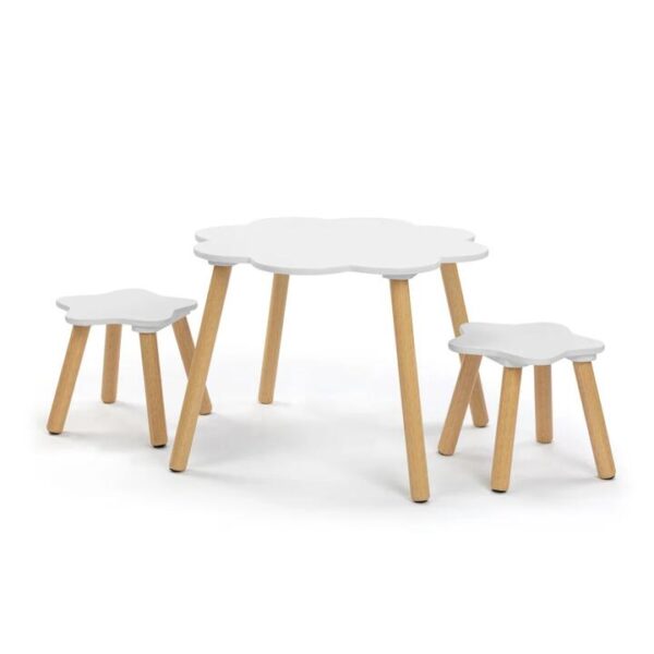 Design Square Liam Kids Furniture Cloud Table and 2x Star Stools - White/Oak