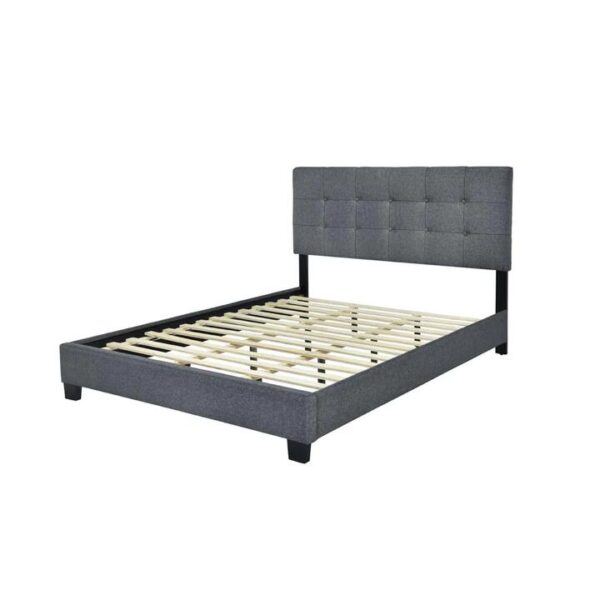 Design Square Linen Fabric Bed Frame King Single Size Button Bed Head Dark Grey