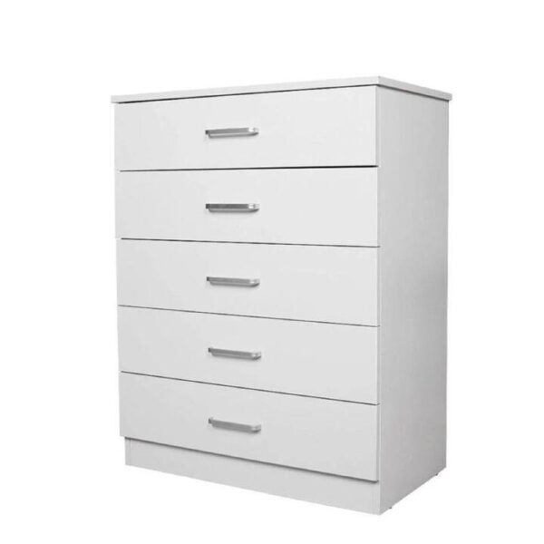 Design Square Modern 5-Drawer Chest TallBoy Storage Cabinet - White