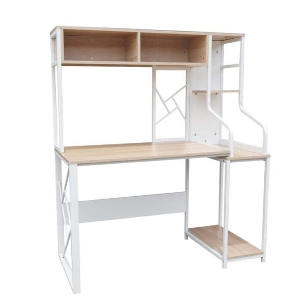 Design Square Modern Computer Study Office Desk Table 120cm W/ Hutch - Oak & White