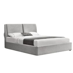 Design Square Modern Designer Fabric Gas Lift Bed Frame W/ Headboard Queen Size - Light Grey