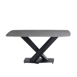 Design Square Modern Dining Table Wooden Rectangular Faux Marble Kitchen Metal Legs Black