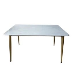 Design Square Modern Marble Effect Rectangular Dining Table 130cm - White & Gold