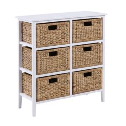 Design Square Rory Low Chest Of 6-Drawers Tallboy Storage W/ 6 Woven Baskets White