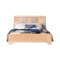 Design Square Scandinavian Wooden Bed Frame Built-In LED W/ Bed Head Queen Size Oak