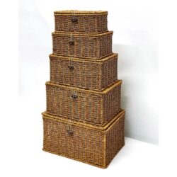 Design Square Set Of 5 Woven PP Rattan Metal Frame Storage Basket Organizer