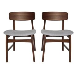 Design Square Set of 2 Fabric Dining Chair - Walnut Frame - Grey