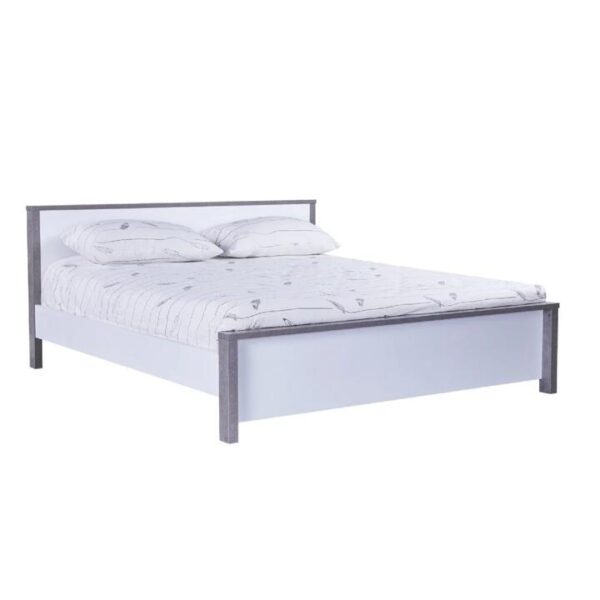Design Square Wooden Double Bed Frame - White / Grey
