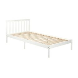 Design Square Wooden Timber Solid Pine Single Size Bed Frame - White