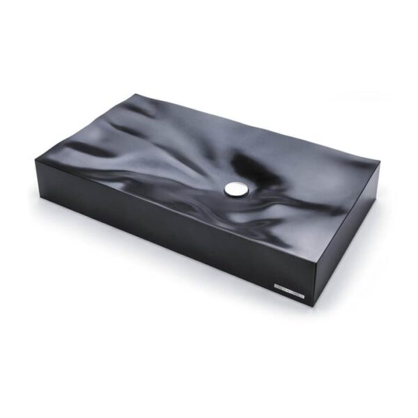 Dune Sani-Quartz Bathroom Basin - Curved Ripples - Above Counter Top - 815 x 465mm Satin Black