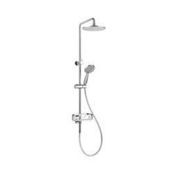ECO Dual Elite Round Rain Shower Rail Set with Soap Basket - Chrome
