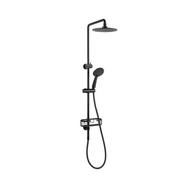ECO Dual Elite Round Rain Shower Rail Set with Soap Basket - Matte Black