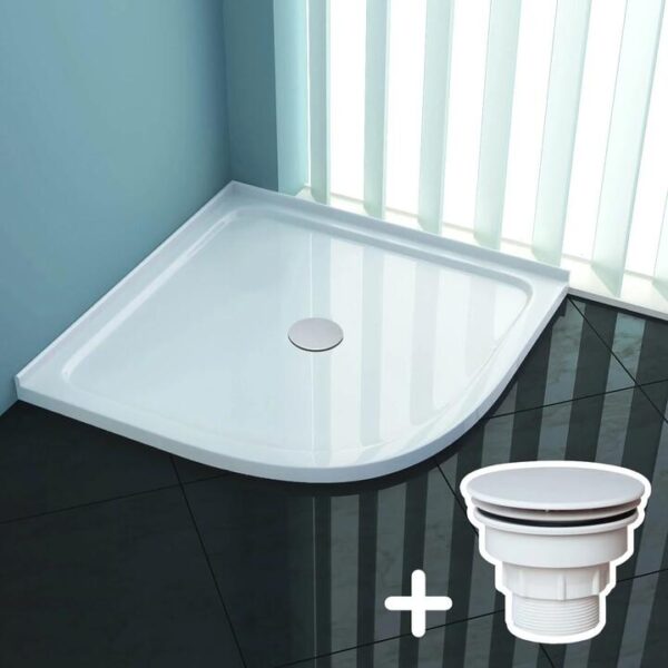 ELEGANT SHOWERS Durable Acrylic Fiberglass Curved Shower Base, 1000 x 1000mm / White Plastic