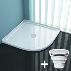 ELEGANT SHOWERS Durable Acrylic Fiberglass Curved Shower Base, 900 x 900mm / White Plastic