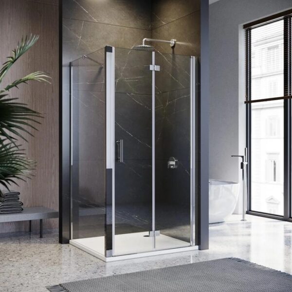 ELEGANT SHOWERS Frameless Bifold Pivot Shower Screen Shower Enclosure 860-1000mm, 900 x 760mm