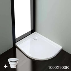 ELEGANT SHOWERS Light Weight Urethane-marble Curved Shower Base-900x1000mm, 1000 x 900mm / White Plastic