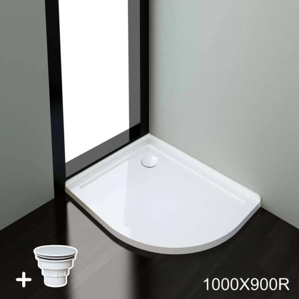 ELEGANT SHOWERS Light Weight Urethane-marble Curved Shower Base-900x1000mm, 1000 x 900mm / White Plastic