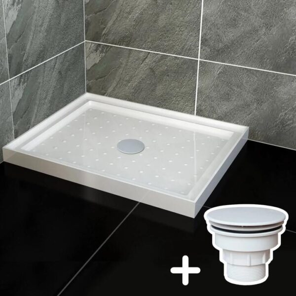 ELEGANT SHOWERS Rectangular Square Shower Screen Base Thickened Acrylic, 1000 x 800mm / White Plastic