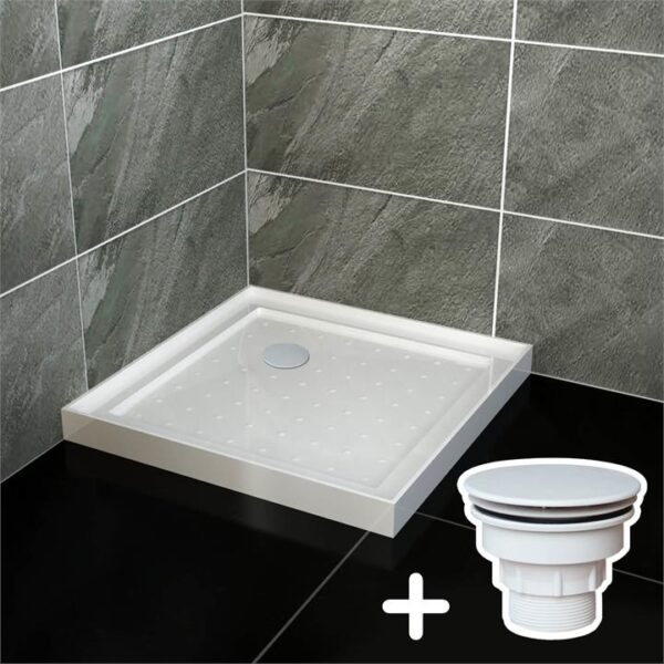 ELEGANT SHOWERS Rectangular Square Shower Screen Base Thickened Acrylic, 800 x 800mm / White Plastic