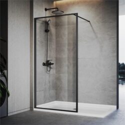Elegant Showers 10mm Glass Walk In Shower Screen Framed Black, 900mm