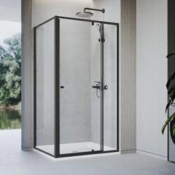 Elegant Showers Framed Pivot Shower Screen Cubicle Adjustable Black, 1000 x 1000mm