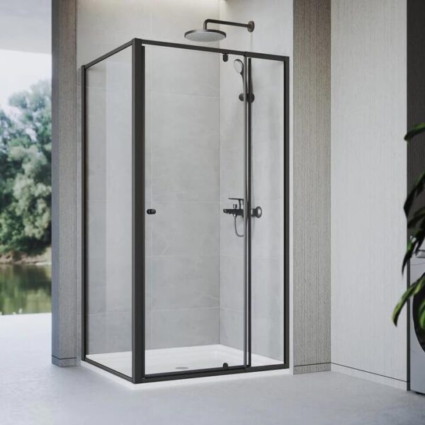 Elegant Showers Framed Pivot Shower Screen Cubicle Adjustable Black, 900 x 760mm
