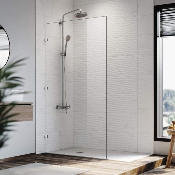 Elegant Showers Walk In Shower Frameless Screen Chrome Hardware Fixed Panel 10mm Toughened Glass, 900mm / No