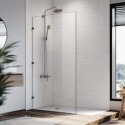 Elegant Showers Walk In Shower Frameless Screen Hinged Black Hardware 10mm Toughened Glass, 1100mm / No