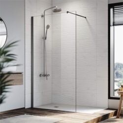 Elegant Showers Walk In Shower Screen Black Hardware Enclosure Frameless Glass, 800mm