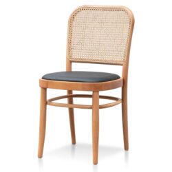 Ex Display - Bonilla Black Cushion Dining Chair - Natural Frame and Rattan by Interior Secrets - AfterPay Available