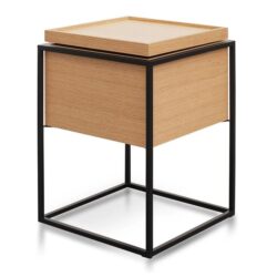 Ex Display - Cane Scandinavian Oak Side Table - Black Frame by Interior Secrets - AfterPay Available