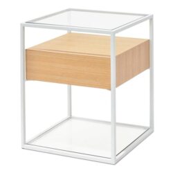 Ex Display - Norman Scandinavian Oak Side Table - White Metal Frame by Interior Secrets - AfterPay Available