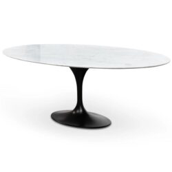 Ex Display - Tulip 2m White Marble Oval Dining Table - Black Base by Interior Secrets - AfterPay Available