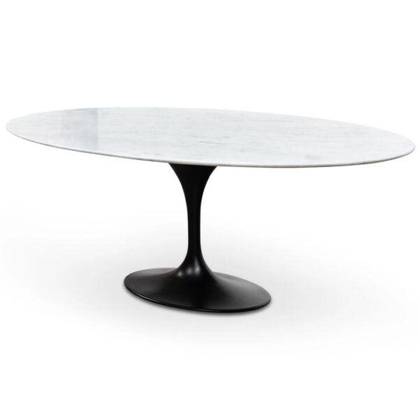 Ex Display - Tulip 2m White Marble Oval Dining Table - Black Base by Interior Secrets - AfterPay Available